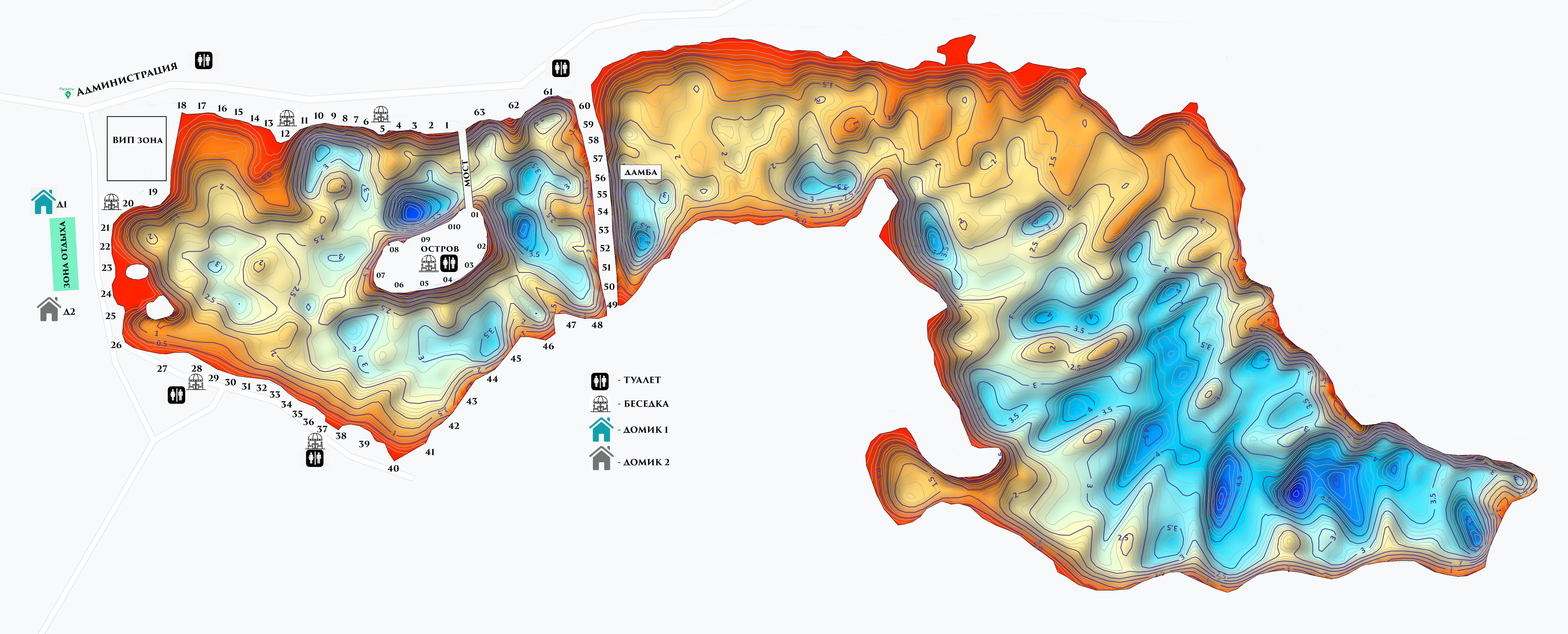 Схема водоёма и карта глубин